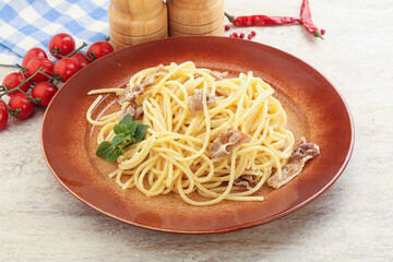 Spaghetti carbonara pasta with bacon