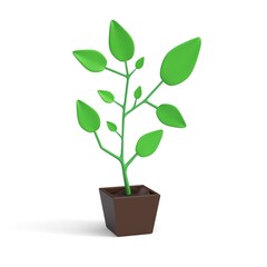 Realistic seedling growing in soil. Small green sprout with green leaves. 3d illustration sapling