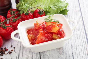 Hungarian lecho with tomato and paprika