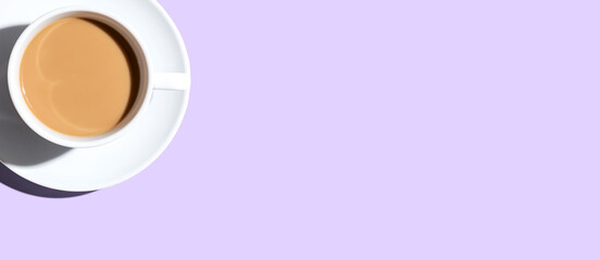 A cup of coffee overhead view on desk - flat lay