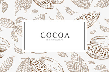 Card with cocoa beans. Vector illustration background
