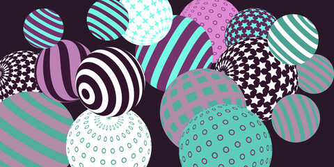 Retro 3d illustration abstract balls, great design for any purposes.  Modern cover concept. Vector modern banner. Abstract bright wallpaper. 3d geometric shape  illustration.