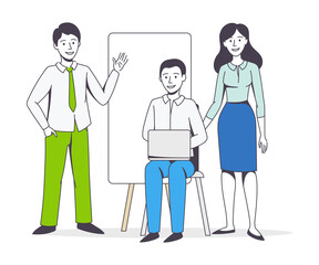Successful Team with Man and Woman Office Employee Working Together Vector Illustration