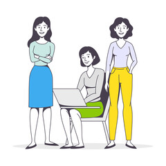 Successful Team with Woman Office Employee Working Together Vector Illustration