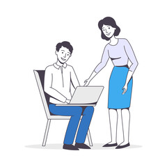 Obraz premium Successful Team with Man and Woman Office Employee Working Together Vector Illustration