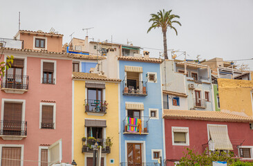 Typical houses of Villajoyosa, a municipality in the Valencian Community, Spain located on the Costa Blanca