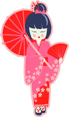 Chinese girl with umbrella themed vector print design. Can be used for t-shirt print, apparel, poster, wallpaper, celebration, greeting card and invitation.