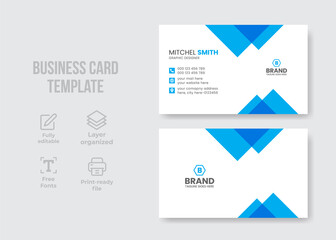 Professional modern creative business card design. Blue color visiting card design template. Stationary business card design template. Clean and modern concept for buisness card design