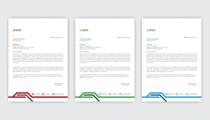 Professional business letterhead design. Corporate branding business letterhead. Blue, Green, Orange letterhead design template. Creative business newsletter design.