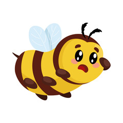 A cute friendly bee with kawaii eyes is worried about something. bee protection day