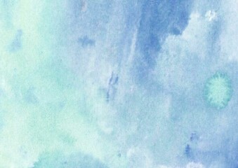 Abstract blue and green tone watercolor painted background. Modern artwork. Brush stroked painting. Watercolor color backdrop hand drawn painting on paper with copy space- illustration