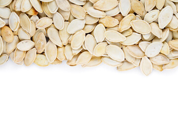 Roasted pumpkin seeds. Detail of pumpkin seeds background.