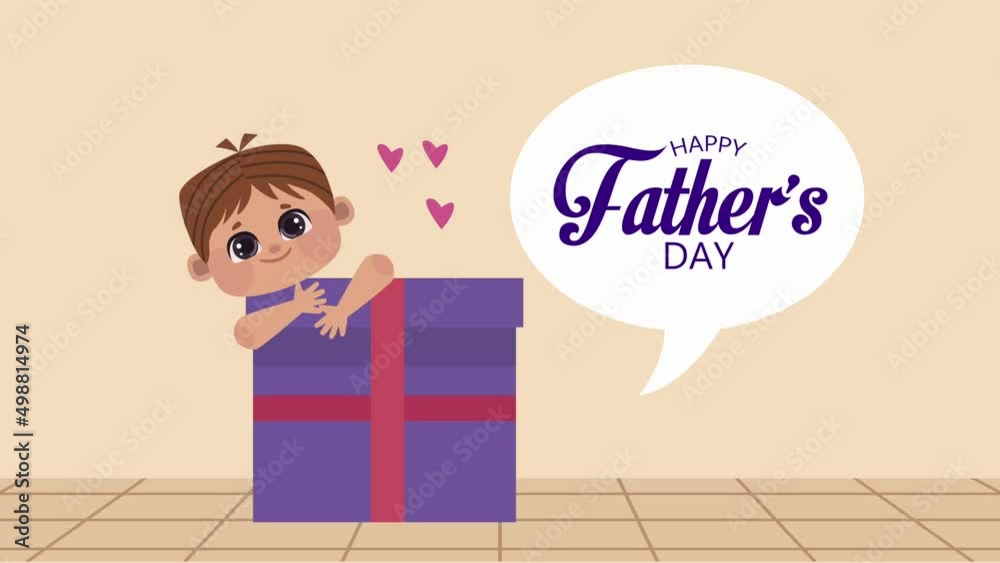 Canvas Prints fathers day lettering with son and gift animation