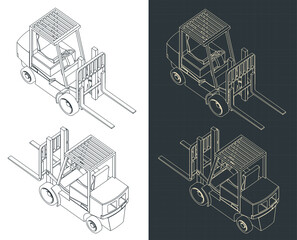 Forklift isometric blueprints © blacklight_trace