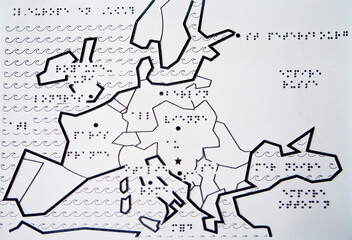 Map of Europe available in Braille (raised tactile writing system).