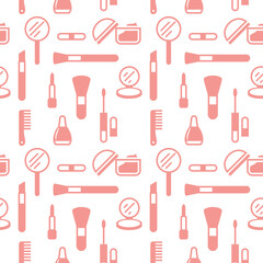 Seamless texture from cosmetics icons, pattern, abstract background, wallpaper 