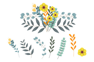 A variety of colorful arrangements of beautiful leaves and flowers