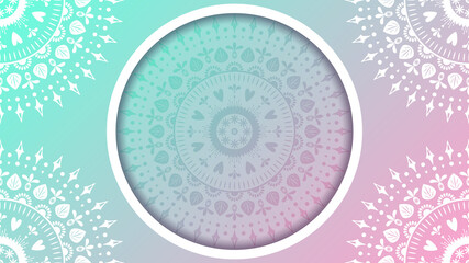 Floral mandala ornament background. Turquoise to pink pastel gradient vector