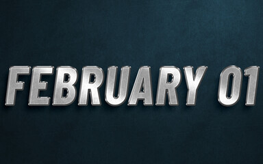 Obraz premium FEBRUARY IN SILVER HIGH RELIEF LETTERS ON DARK BACKGROUND