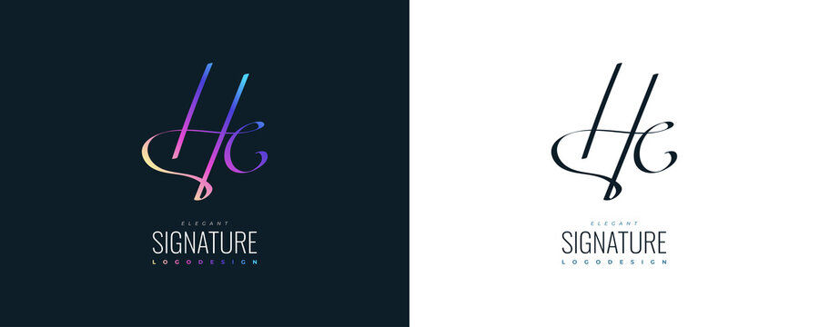 Initial H and C Logo Design in Colorful Gradient with Minimalist Handwriting Style. HC Signature Logo or Symbol for Wedding, Fashion, Jewelry, Boutique, and Business Identity