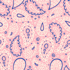 Abstract paisley seamless pattern. Traditional Indian ornamental textile design. Hand drawn vector background.