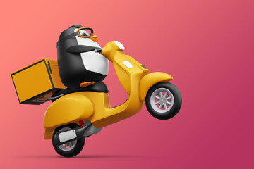 Cute penguin riding scooter, penguin delivery, 3d rendering © Thanasantipan
