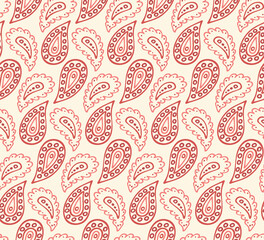 Abstract paisley seamless pattern. Traditional Indian ornamental textile design. Hand drawn vector background.