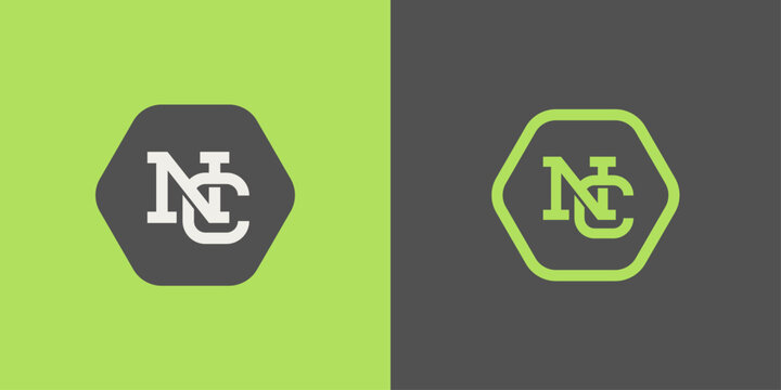 NC CN monogram logo design vector template. Modern green abstract logo design in hexagone. 