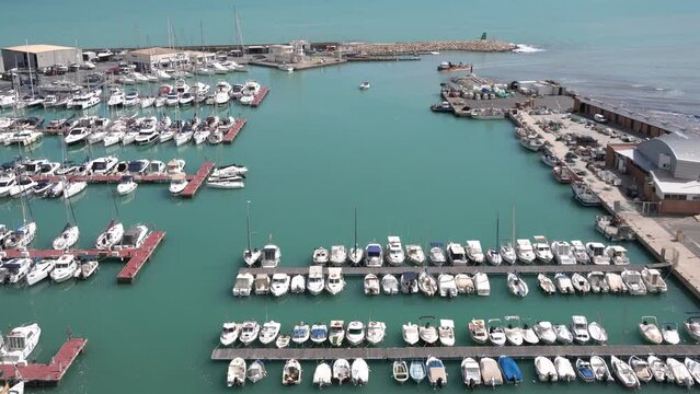 El Campello Spain Costa Blanca port with boats entering harbour and marina 
