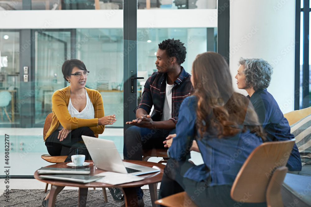 Aufkleber start with an idea and go from there. shot of a team of creative businesspeople brainstorming around