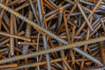 Reinforcement steel rod at construction site. Construction rebar steel work reinforcement. Rebar texture. Reinforcement steel rod. Rusty rebar for concrete pouring