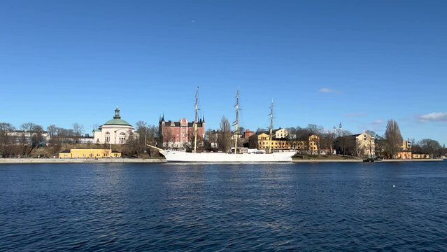 View onto island Skeppsholmen in central Stockholm and old ship