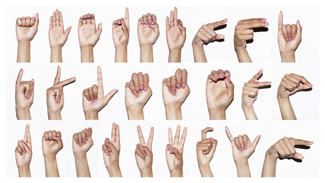 Let your hands do the talking. Composite shot of hands signing the alphabet.