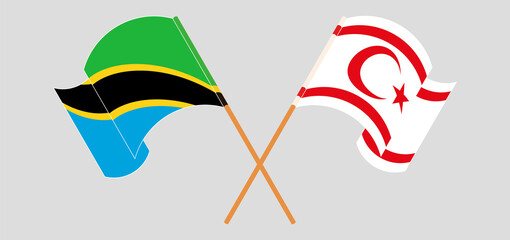 Crossed and waving flags of Tanzania and Northern Cyprus