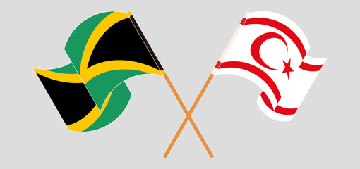 Crossed and waving flags of Jamaica and Northern Cyprus