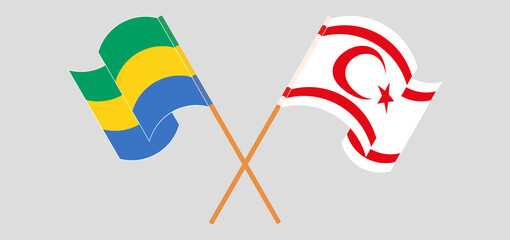 Crossed and waving flags of Gabon and Northern Cyprus
