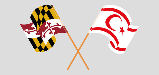 Crossed and waving flags of the State of Maryland and Northern Cyprus