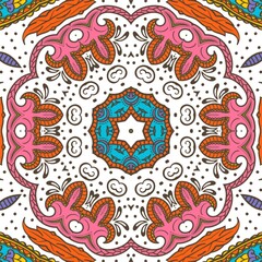 Abstract Pattern Floral Blue Pink Orange Green 607