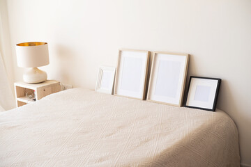 Wooden frames with empty space in the bedroom. 