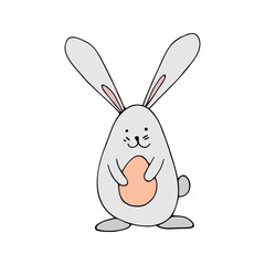 Cute doodle bunny with eggs for easter design.