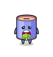 the cute cylinder piggy bank character with puke