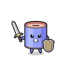 cute cylinder piggy bank soldier fighting with sword and shield