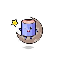 illustration of cylinder piggy bank cartoon sitting on the half moon