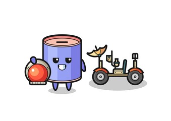 the cute cylinder piggy bank as astronaut with a lunar rover