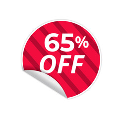 Up To 65% Off Special Offer sale sticker on white background, red sticker, vector illustration