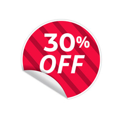 Up To 30% Off Special Offer sale sticker on white background, red sticker, vector illustration