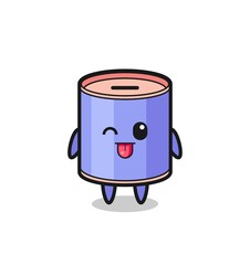 cute cylinder piggy bank character in sweet expression while sticking out her tongue