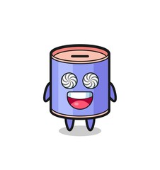 cute cylinder piggy bank character with hypnotized eyes