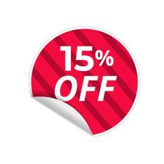 Up To 15% Off Special Offer sale sticker on white background, red sticker, vector illustration