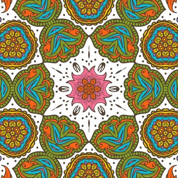 Abstract Pattern Floral Blue Pink Orange Green 473